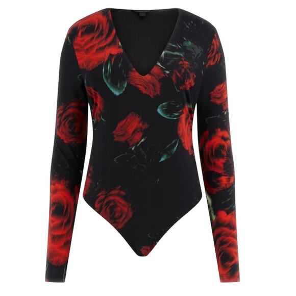 GUESS Eco Bianca Printed Floral Bodysuit in Black Size XL - Picture 3 of 5